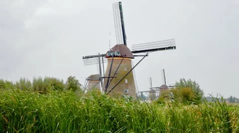 Windmill in Kinderdijk, Holland Stock Footage