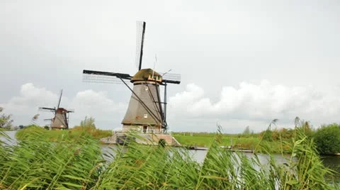 Windmill in Kinderdijk, Holland Stock Footage