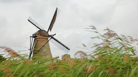 Windmill in Kinderdijk, Holland Stock Footage
