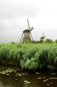 Windmill at kinderdijk, netherlands Stock Photos