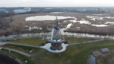 Windmill by the lake Video stock 123733381
