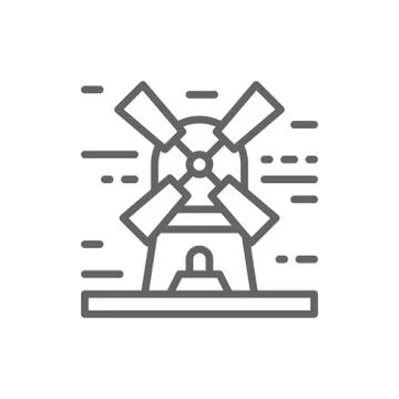 Windmill landscape line icon. Illustrazione stock