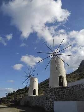 Windmill, Lassithi Plateau, Lassithi, Crete, Greece, mill, tradition, white, Stock Photos