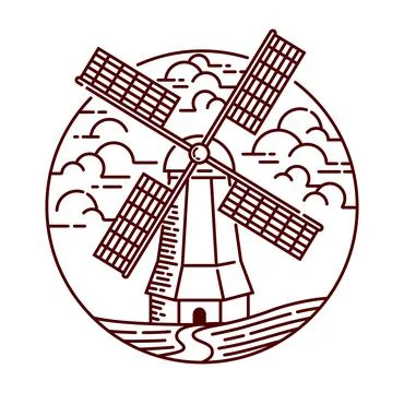 Windmill line art illustration vector hand drawn Stock Illustration