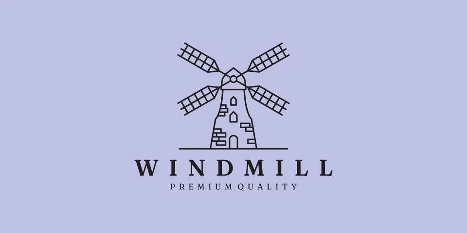 Windmill line art logo vector illustration minimalist design Stock Illustration
