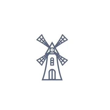 Windmill line icon - old mill linear pictogram isolated on white background Stock Illustration
