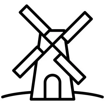 Windmill Line Icon Vector with Editable Stroke Stock Illustration