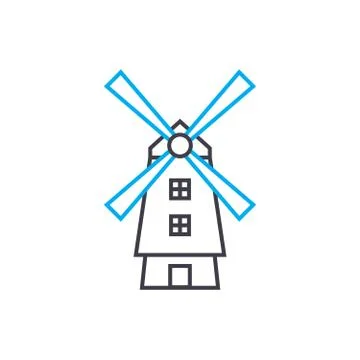 Windmill linear icon concept. Windmill line vector sign, symbol, illustration. Illustrazione stock