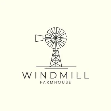 Windmill with linear style logo icon template design. bakery, electric ,farm, Stock Illustration