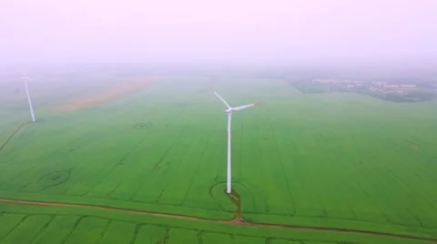 Windmill lost in fog Stock Footage 65596649