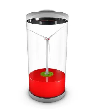 Windmill in the low battery, isolated white 3d Illustration Stock Illustration