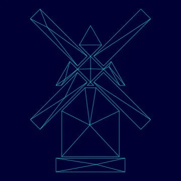 Windmill low poly triangulation triangulated polygonal electric cyan blue v.. Ilustración de archivo