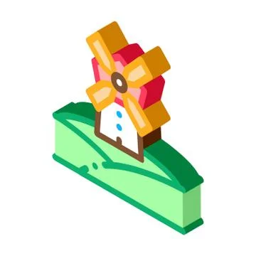 Windmill in meadow isometric icon vector illustration Stock Illustration