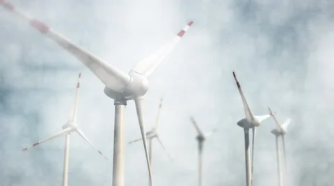 Windmill medium shot with fog, seamless loop-able Stock Footage 48991668