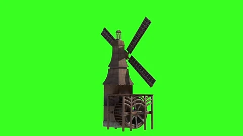 Windmill, mill on green background loop render 3d Video stock 276421564