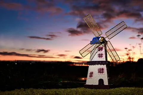 Windmill Model Sunrise Stock Photos
