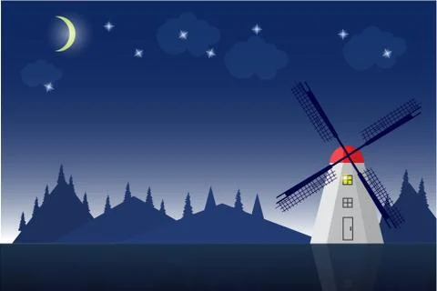 Windmill in mountain landscape Stock Illustration