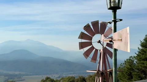Windmill mountains view Stock Footage 327045147