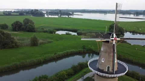 Windmill Netherlands Aerial Stock Footage 137938223
