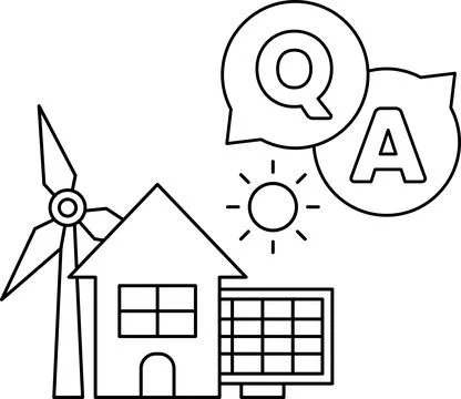 A windmill is next to a house and a solar panel Stock Illustration