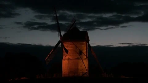 Windmill by Night Stock Footage 2198130