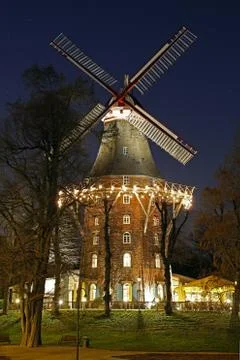 Windmill at night Stock Photos