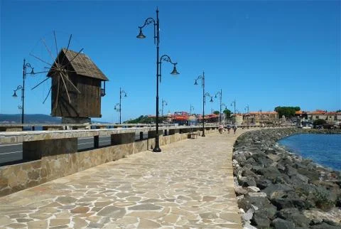 Windmill in old Nessebar Stock Photos