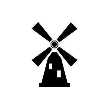 Windmill or mill line icon with shadow. Vector illustration Stock Illustration