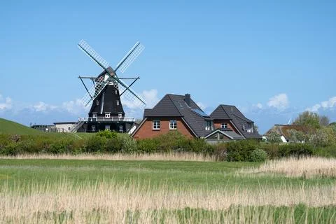 Windmill, Pellworm, Germany Stock Photos