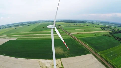 Windmill power with drone in the fields Stock Footage 71936909