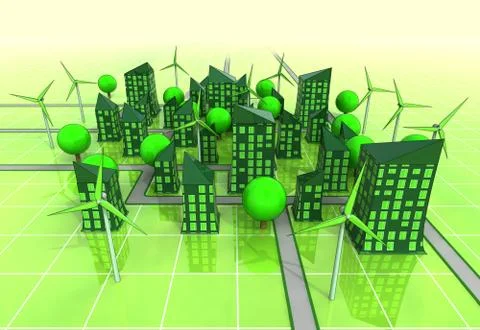 Windmill powered urban area concept illustration イラスト素材