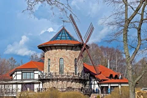 Windmill restaurant. Stock Photos