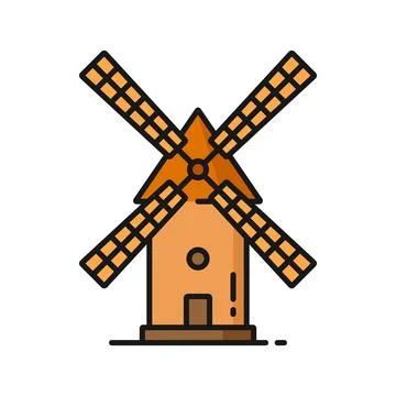 Windmill retro building for flour bread processing Stock Illustration