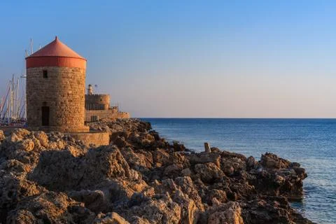 Windmill at Rhodes Greece Stock Photos
