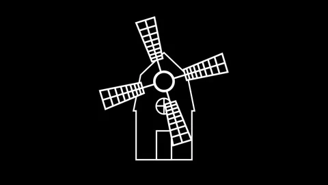 Windmill rotating, mill farm simple icons animated windmill propeller barn .. Stock Footage 322143025