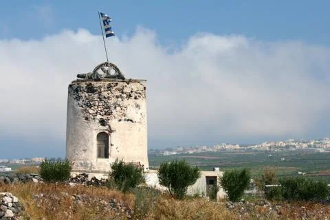 Windmill on Santorini Stock Photos