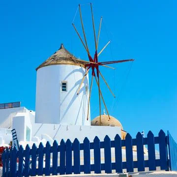 Windmill in Santorini Stock Photos