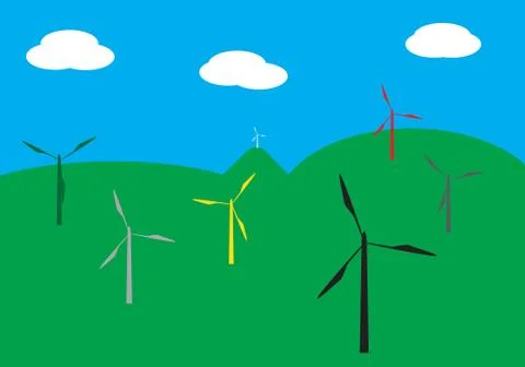 Windmill Scene Stock Illustration