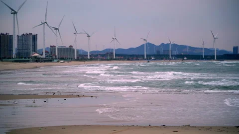 Windmill by the sea Stock Footage 142766898