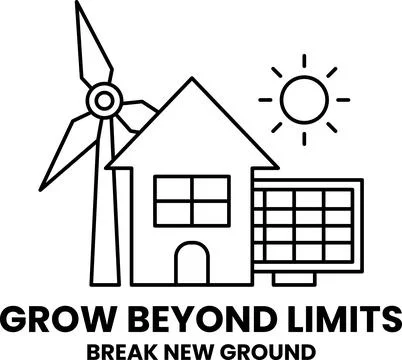 A windmill is shown next to a house and a solar panel Stock Illustration