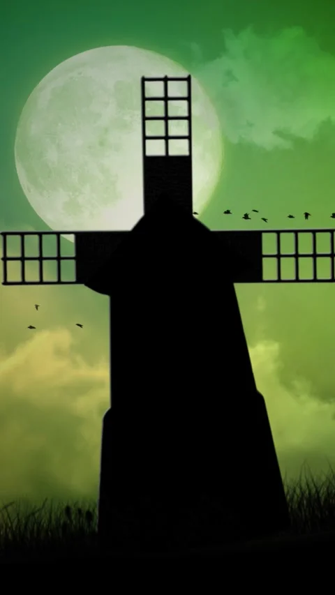 Windmill Silhouette at Dusk Vertical 4K Loop Stock Footage 267441287