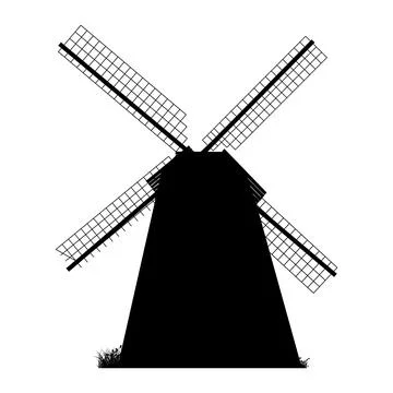 Windmill silhouette isolated on white background. Stock Illustration