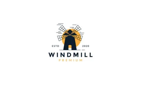 Windmill silhouette with sunset  logo icon design Stock Illustration