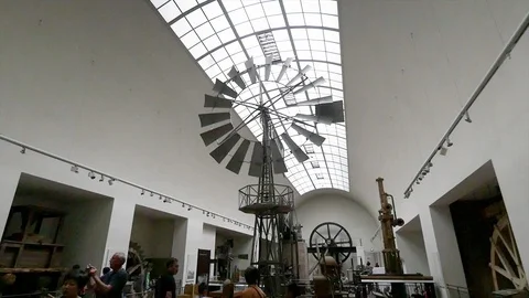 Windmill simulacrum exhibited at the Deutsches Museum. Munich Stock Footage 114500756