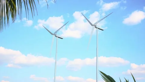 Windmill with sky, wind turbine, alternative energy Stock Footage 258111214