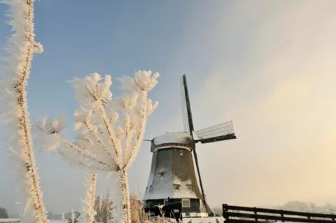 Windmill in snow Фото