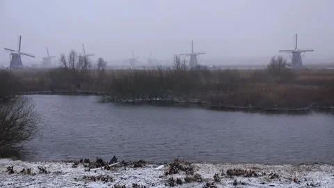 風車雪景  Windmill snow scene Stock Footage 147922539