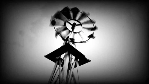 Windmill spinning Black and White Stock Footage 196260508