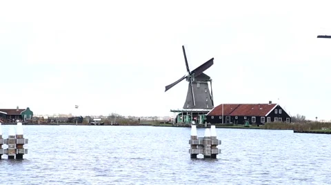 Windmill spinning in the Netherlands Stock Footage 47619648