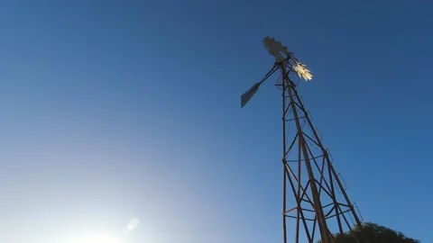 Windmill spins around, change of wind direction, climate change, 4k Stock Footage 218999615